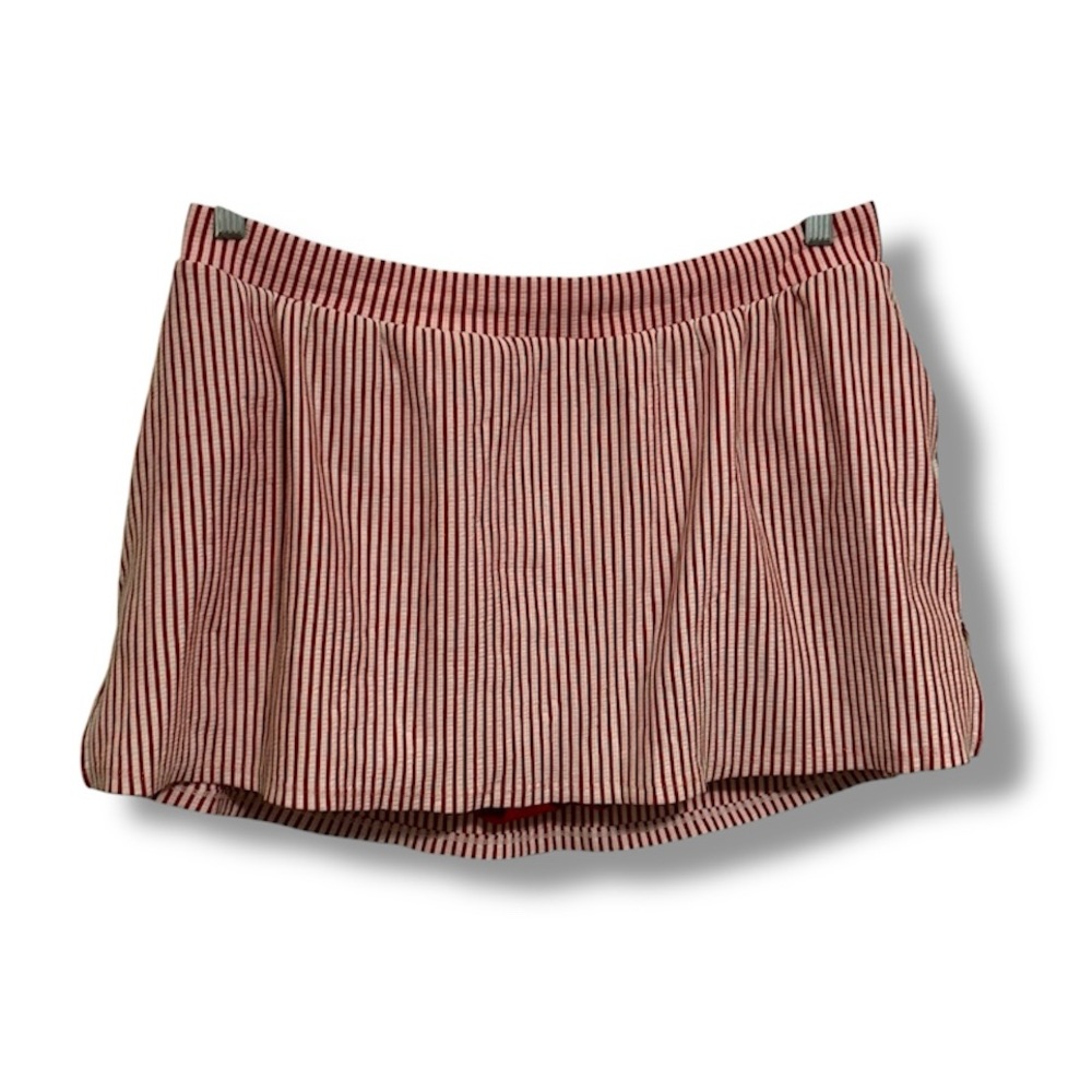 Swim by Cacique Red & White Striped Seersucker Swim Skirt with Brief Size 16
